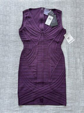 NWT Herve Leger Naeva Bordeaux Purple Sleeveless Bandage Dress M